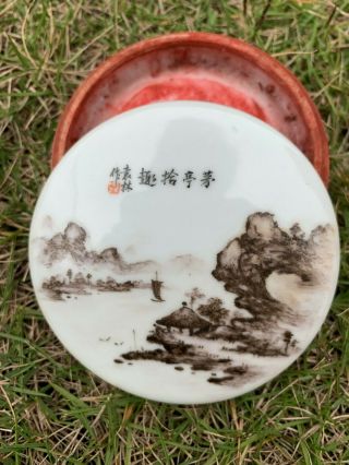 Vintage Antique Chinese Famille Rose Porcelain Ink Box With Lid 20th