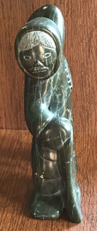 Vintage Authentic Canada Eskimo Art Carving Seal Hunter Carrying Seal & Sled