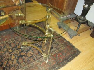 Vintage Mid Century Round Glass,  Lucite,  Brass,  Coffee,  End Table 28 " X 24 "
