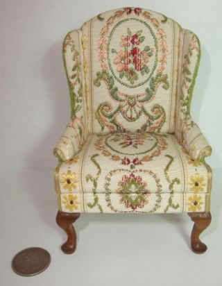 1981 Dureen Anne Ruff Dollhouse Miniature Upholstered Wingback Armchair Chair