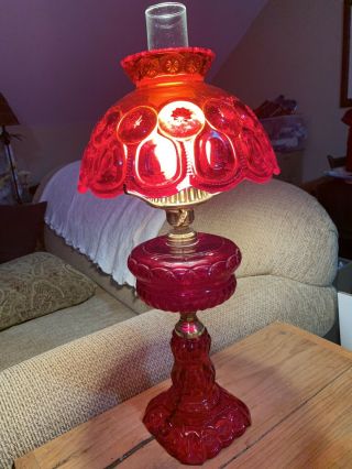 Vintage Lg Wright Moon Stars Ruby Red Glass Lamp Htf