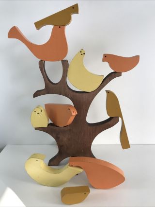 Vintage Mid Century Creative Playthings Birds On A Tree Wooden Puzzle 3d Art 60s