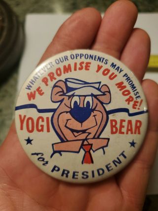 1964 Yogi Bear For President Hanna Barbara Authorized Satirical Funny Pinback