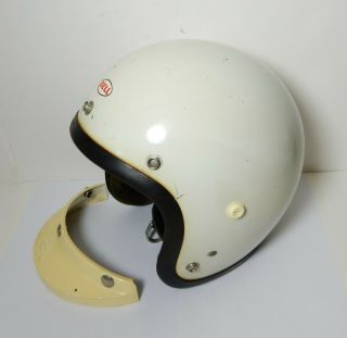 Vintage White Bell Rt 7 3/8 Toptex Motorcycle Helmet W/ Visor