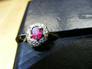 18 Ct Gold Ruby And Diamond Cluster Ring,  Antique,  Gold And Platinum,  Vintage,  Rare.