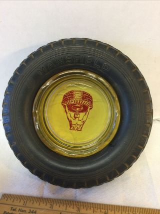 Rare Vintage Mansfield Tire & Rubber Advertising Ashtray Strong Man Lifting Logo