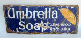 Umbrella Soap Ad Porcelain Enamel Sign Board Collectible 1930 