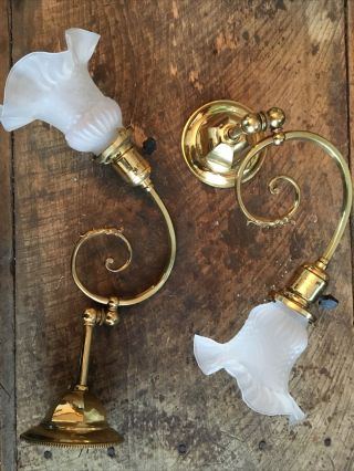 P & S Pair Antique Vintage Brass Wall Sconce Light Fixtures Jointed