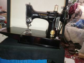 Vintage 1950 Singer Featherweight 221 - Sewing Machine With Accessories