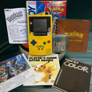 Vintage 1998 Game Boy Color Pokemon Yellow Pikachu Edition W/ Crystal Edition