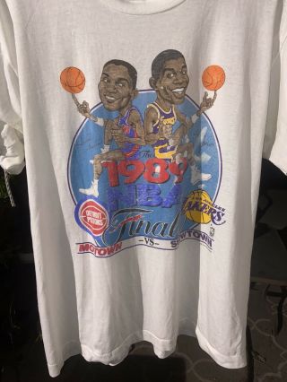 Vintage 1989 Nba Finals Magic Johnson Isiah Thomas Caricature T - Shirt Size Xl