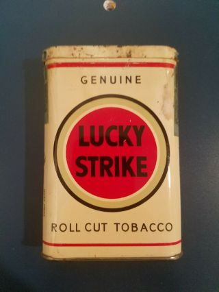 Rare Vintage Lucky Strike Roll Cut Tobacco Pocket Tin Litho Empty