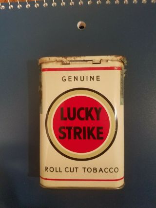 Rare Vintage Lucky Strike Roll Cut Tobacco Pocket Tin Litho Empty 2