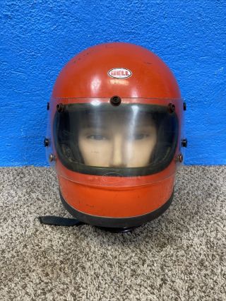 Vintage Bell Star Toptex Orange Full Face Racing Motorcycle Helmet Sz 7 1/4