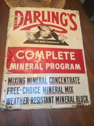Vintage Darlings Mineral Cow Farm Tin Sign W/ Pig Sheep Swine Graphics 24x18