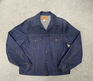 Vintage 70s Levis Type 3 Jacket Dark Indigo Denim Rigid Usa Made Size 44 M/l
