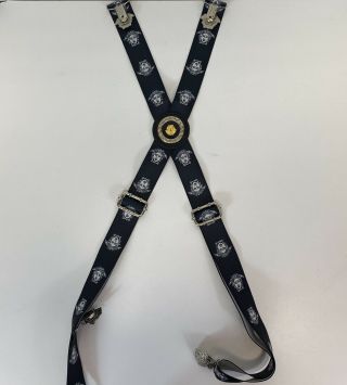 Rare Vtg Gianni Versace Medusa Print Navy Suspenders