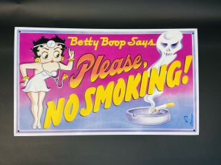 Betty Boop Says Please No Smoking Metal Tin Sign 1991 King Features Syndicate