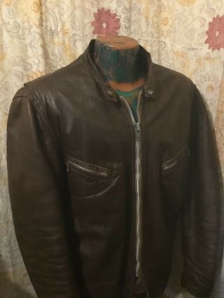1970s “schott Bros” Perfecto Cafe Racer Motorcycle Leather Jacket Size 46