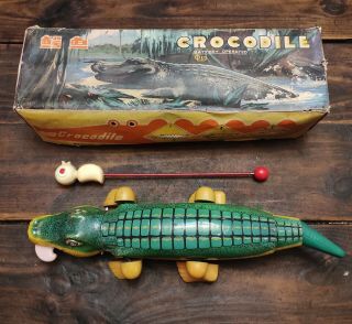 Vintage Rare Crocodile China Battery Operated Tin Litho Toy Me 792 21 " W/ Box