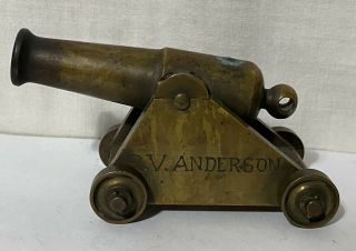 Vintage Solid Brass Black Powder Signal Yacht Cannon Toy Dated 1945 Rv Anderson