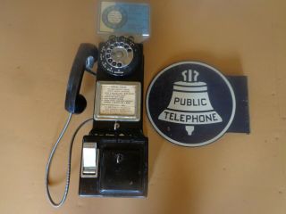 Vintage Automatic Electric Company 3 Slot Pay Phone With Keys And Sign