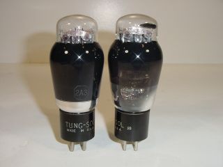 2 Vintage 1940 ' s Tung - Sol 2A3 Dual Mono Plate Black Glass Matched Amp Tube Pair 2