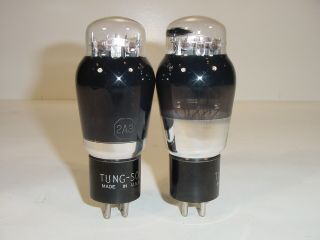 2 Vintage 1940 ' s Tung - Sol 2A3 Dual Mono Plate Black Glass Matched Amp Tube Pair 5