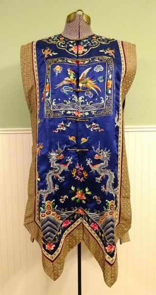Vintage Chinese Blue Silk Embroidered Robe/vest/tabard