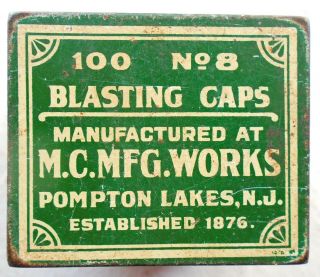 Antique Vintage M.  C.  Mfg No.  8 Blasting Cap Empty Tin Box Hard To Find