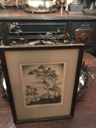 Lyman Byxbe Rare Vintage Etching “dancing Leaves” Pencil Signed 9.  75 X 12.  75