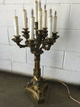 Vintage French Empire Style Candelabra Table Lamp Solid Bronze
