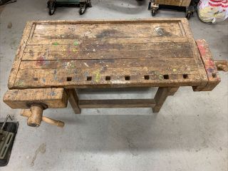 Vintage Hammacher Schlemmer Wood Work Bench Low Table,  Kitchen Island,  Desk