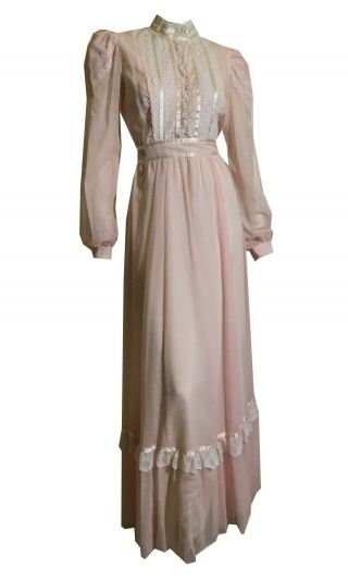 True Vintage 1980s Pink Victorian Revival Gunne Sax Maxi Dress