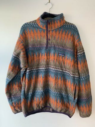 Vintage Patagonia Synchilla Snap - T Patterned Aztec Indian Fleece Usa Made Size M
