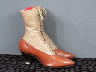 Vintage 1900s C.  Sautter Sons Leather Prairie Boots Victorian Two - Tone Antique