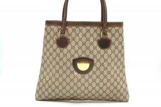 Old Gucci Vintage Tote Handbag Gg Logo Pvc Leather Brown 3483h