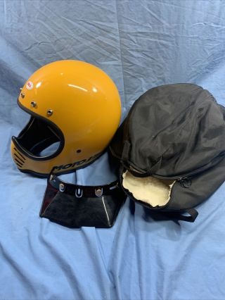 Vintage 1980 Bell Moto 3 Helmet Yellow Motorcycle Motocross Bmx Size 7 - 5/8,