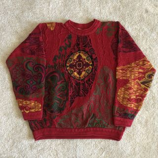 Vintage 90s Coogi Rainbow Peacock Animal Flower Mercerized Cotton Knit Sweater M