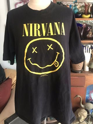 Vintage Nirvana 1992 Smiley Face Black Xl T Shirt Brockum Worldwide 90s Usa
