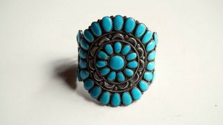Vintage Native American Navajo Sterling Turquoise Cluster Cuff Bracelet B725
