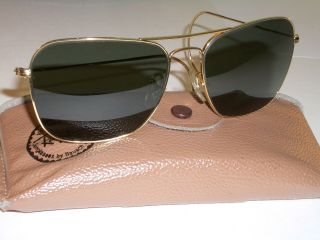 58mm Vintage B&l Ray Ban Gold Plated G15 Caravan Aviator Sunglasses W/case