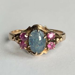 Vintage 14k Gold Black Opal Ruby Ring Size L 14ct 585