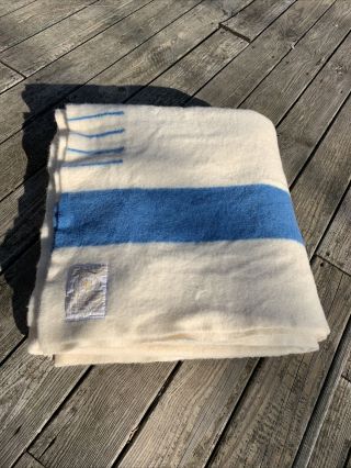 Hudson Bay 6 Point Blanket 100 Wool Vintage Aprox 94x88 Sky Blue Stripe