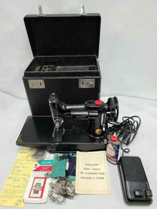 Vintage 1949 Singer Featherweight 221 Sewing Machine Case Serviced Wow