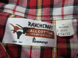 Vtg Nos 50s 60s Penneys Ranchcraft Sanforized Western Shirt 15.  5 Deadstock Plaid