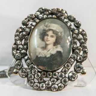 Antique Georgian Style Silver & Paste Miniature Portrait Pendant - Hand Painted