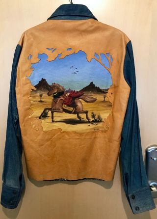 1970s Vintage Antonio Guiseppe Native American Denim/leather Pachworked Jacket M