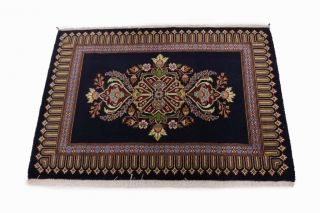 Vintage Navy Blue Floral Design 2ʹ7x3ʹ5 Handmade Oriental Area Rug Decor Carpet