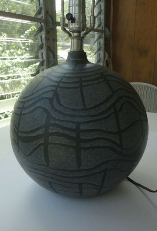 Vtg Mcm Modern Raymor Bitossi Pottery Londi Italy Round Abstract Gray Table Lamp